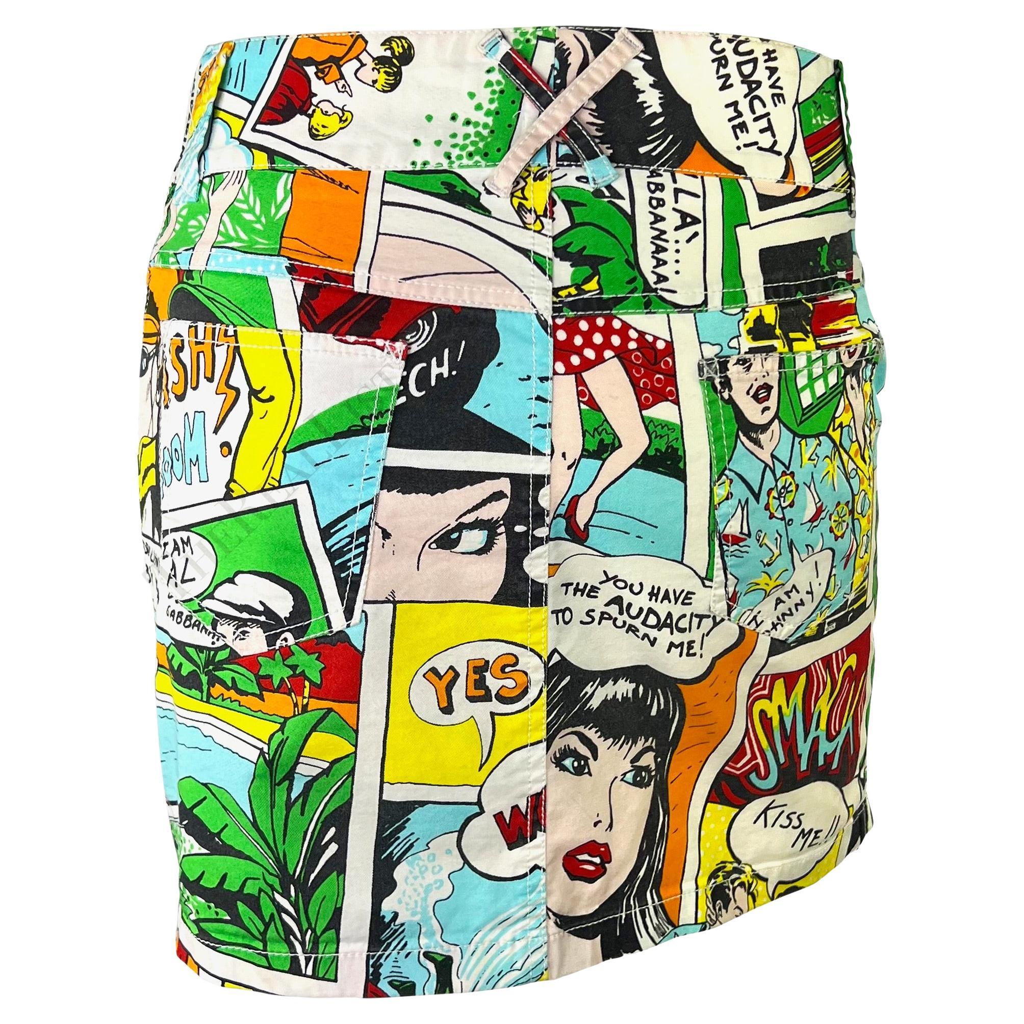 S/S 2004 Dolce & Gabbana Logo Comic Book Pop Art Print Multicolor Mini Skirt For Sale 1