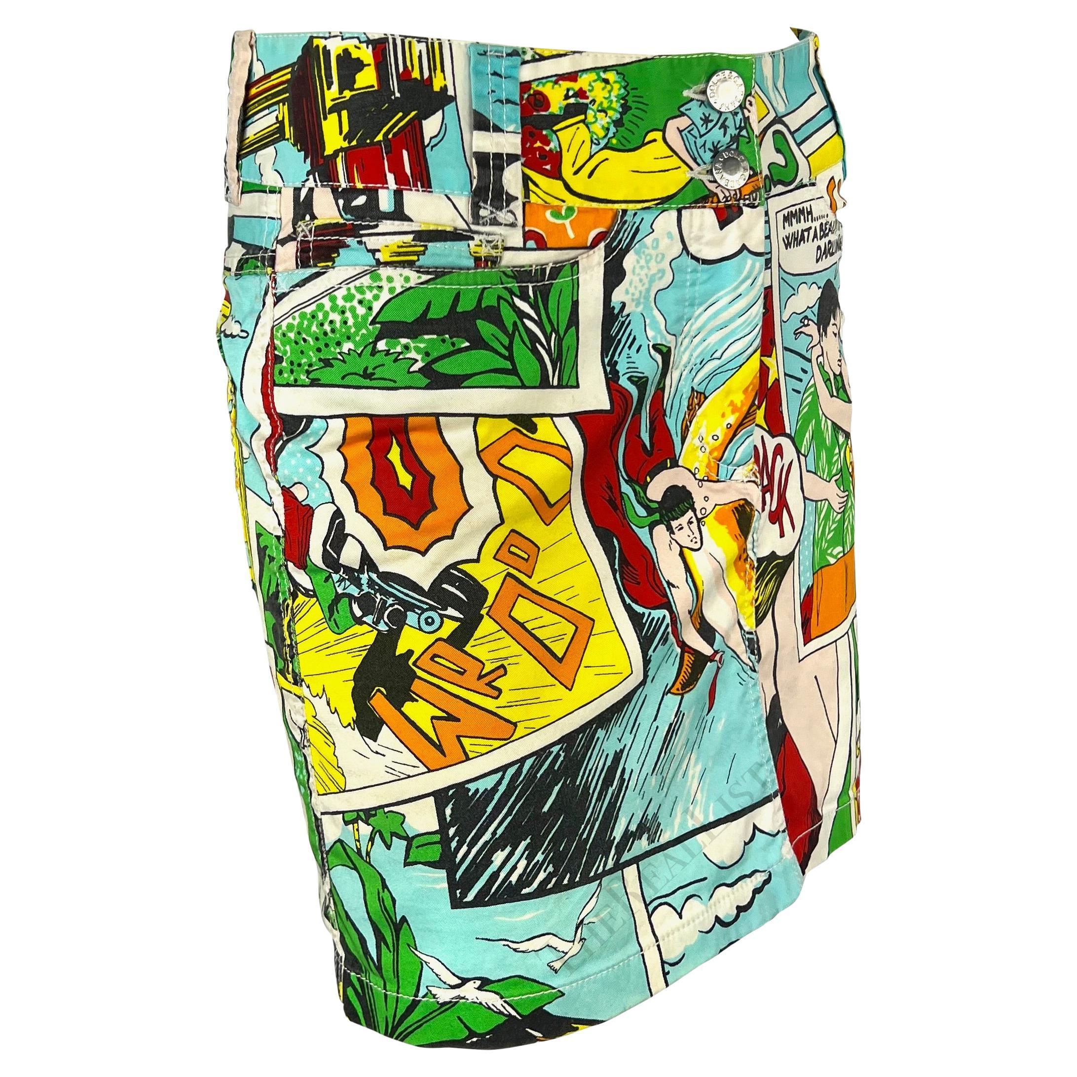 S/S 2004 Dolce & Gabbana Logo Comic Book Pop Art Print Multicolor Mini Skirt For Sale 1