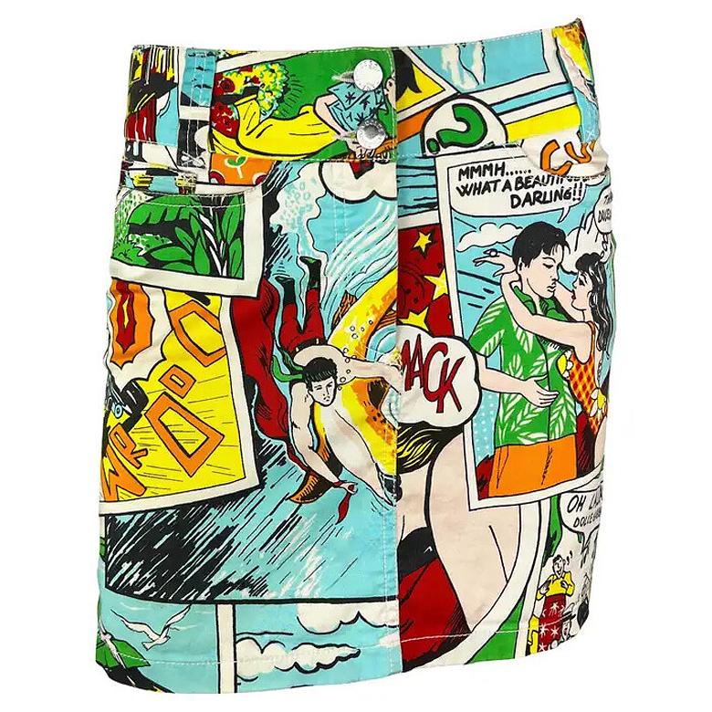 Mini Gonna P/E 2004 Dolce & Gabbana Logo Fumetto Stampa Pop Art Multicolor in vendita