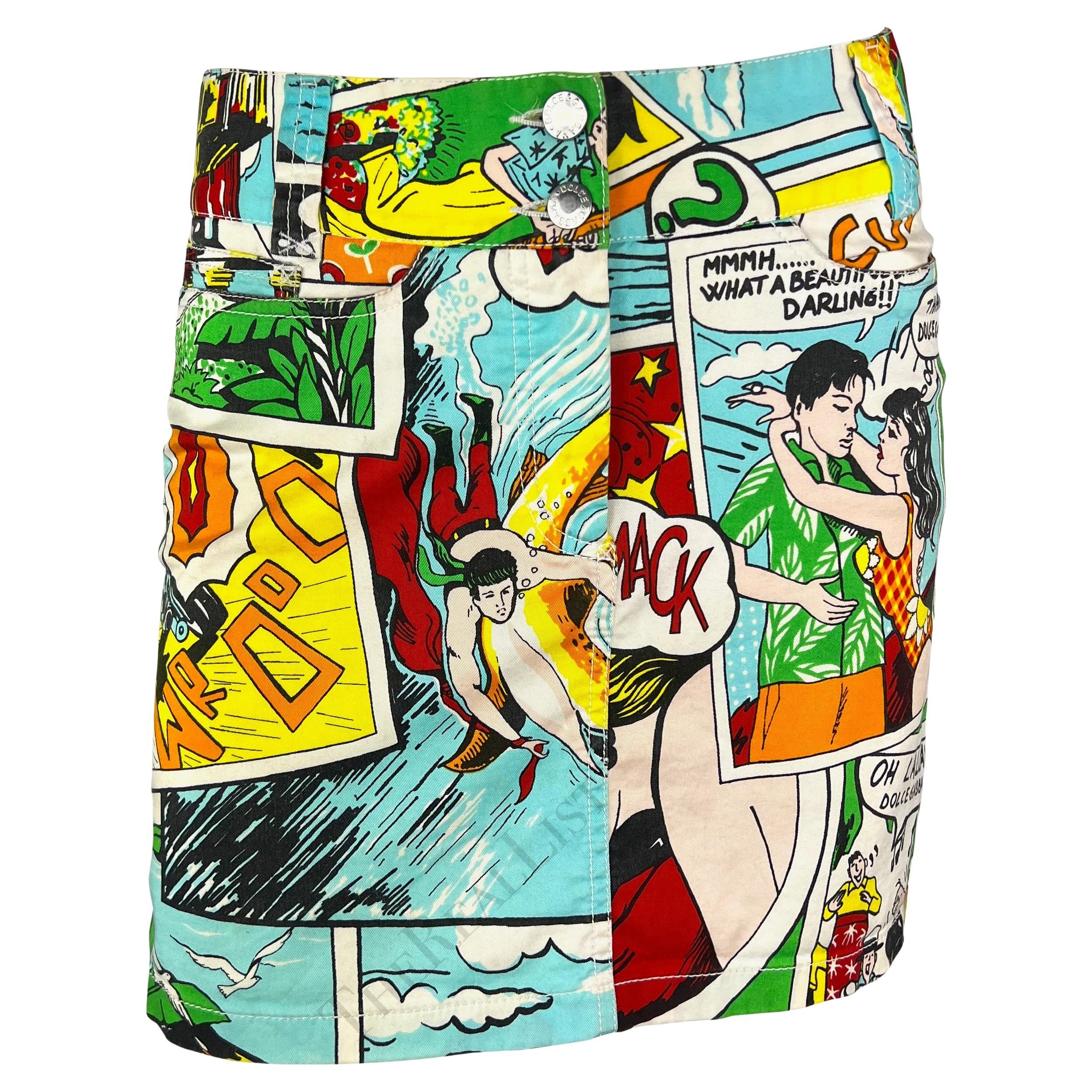 S/S 2004 Dolce & Gabbana Logo Comic Book Pop Art Print Multicolor Mini Skirt For Sale