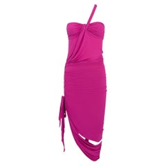 S/S 2004 Emanuel Ungaro Cerise Pink Bodycon Stretch Asymmetric Slit Dress FR36