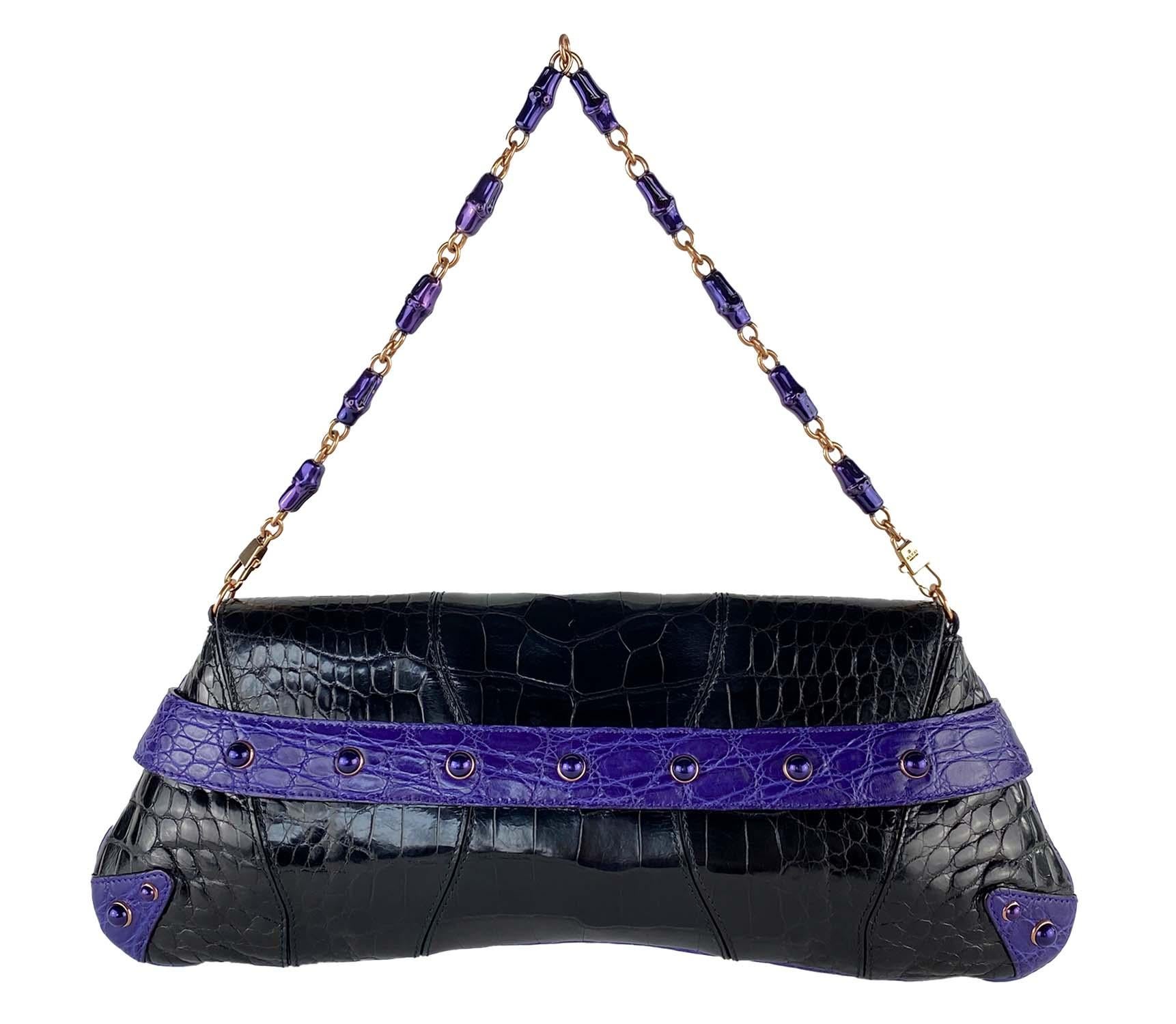 S/S 2004 Gucci by Tom Ford Alligator Horsebit Crystal Enamel Serpent XL Clutch In Excellent Condition In West Hollywood, CA