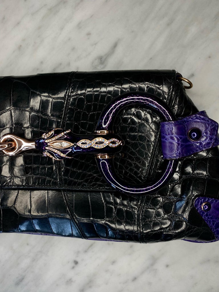 S/S 2004 Gucci by Tom Ford Alligator Horse Bit Crystal Enamel Serpent XL Clutch For Sale 3