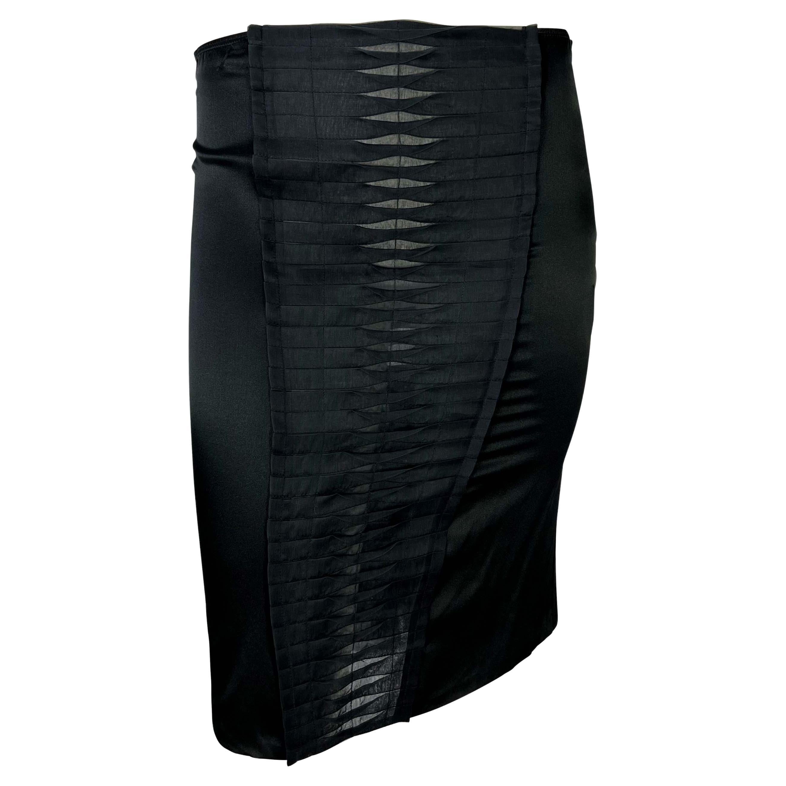 S/S 2004 Gucci by Tom Ford Black Pleated Sheer Tapered Stretch Wiggle Skirt 2