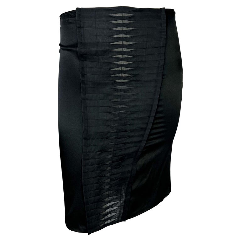 S/S 2004 Gucci by Tom Ford Black Pleated Sheer Tapered Stretch Wiggle ...