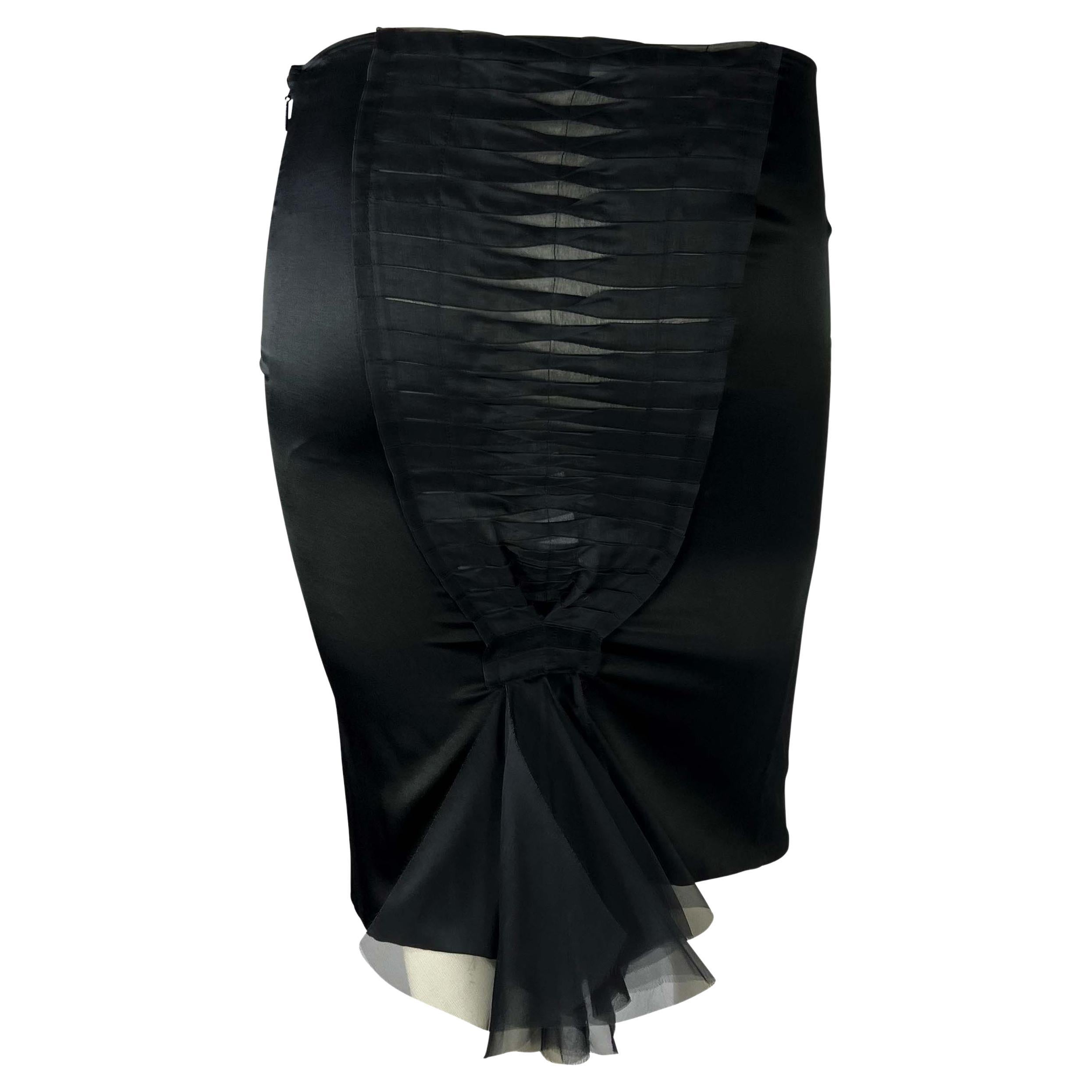S/S 2004 Gucci by Tom Ford Black Pleated Sheer Tapered Stretch Wiggle Skirt For Sale