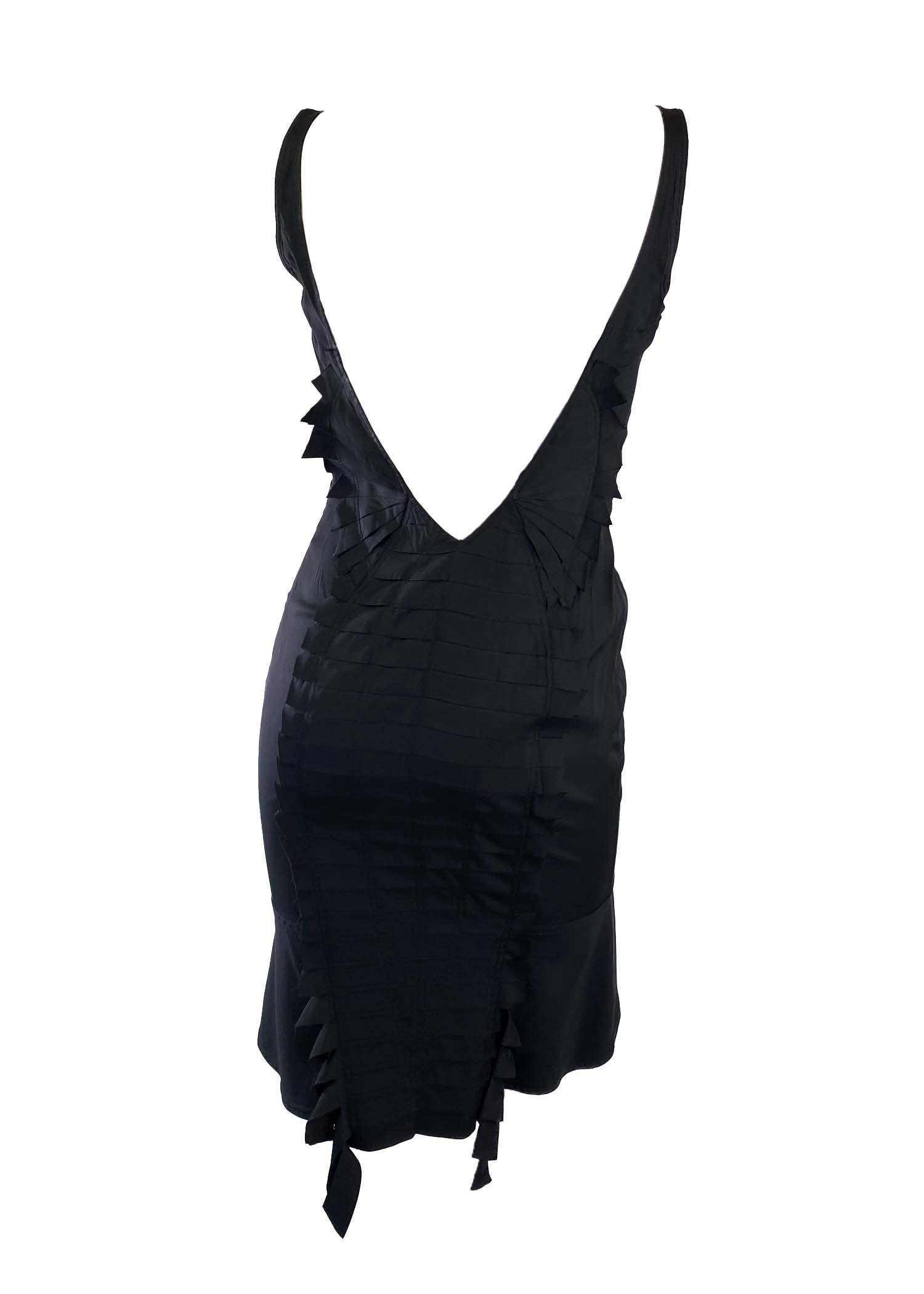 S/S 2004 Gucci by Tom Ford Black Ribbon Appliqué Sleeveless Stretch Silk Dress In Good Condition For Sale In West Hollywood, CA