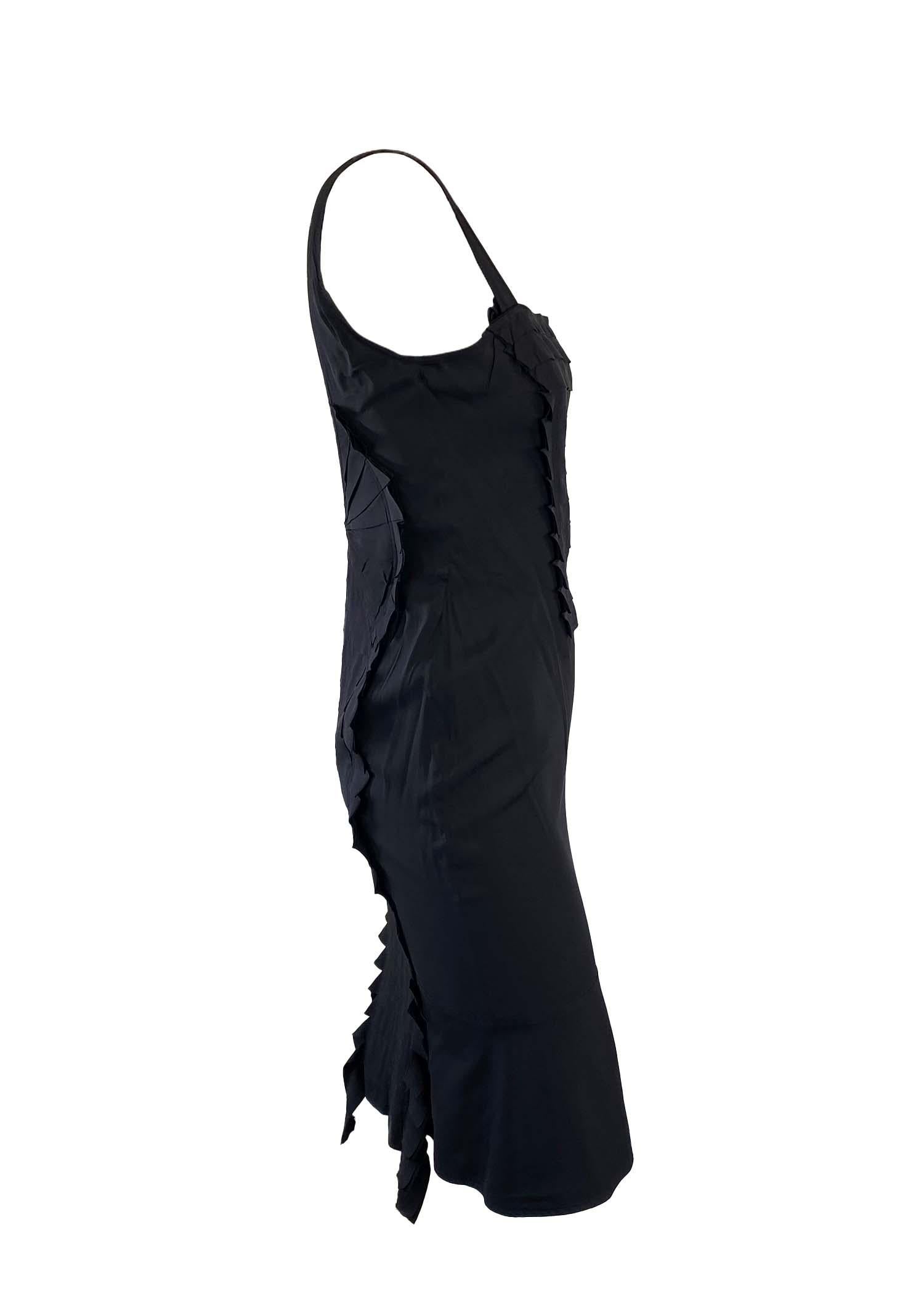 Women's S/S 2004 Gucci by Tom Ford Black Ribbon Appliqué Sleeveless Stretch Silk Dress For Sale