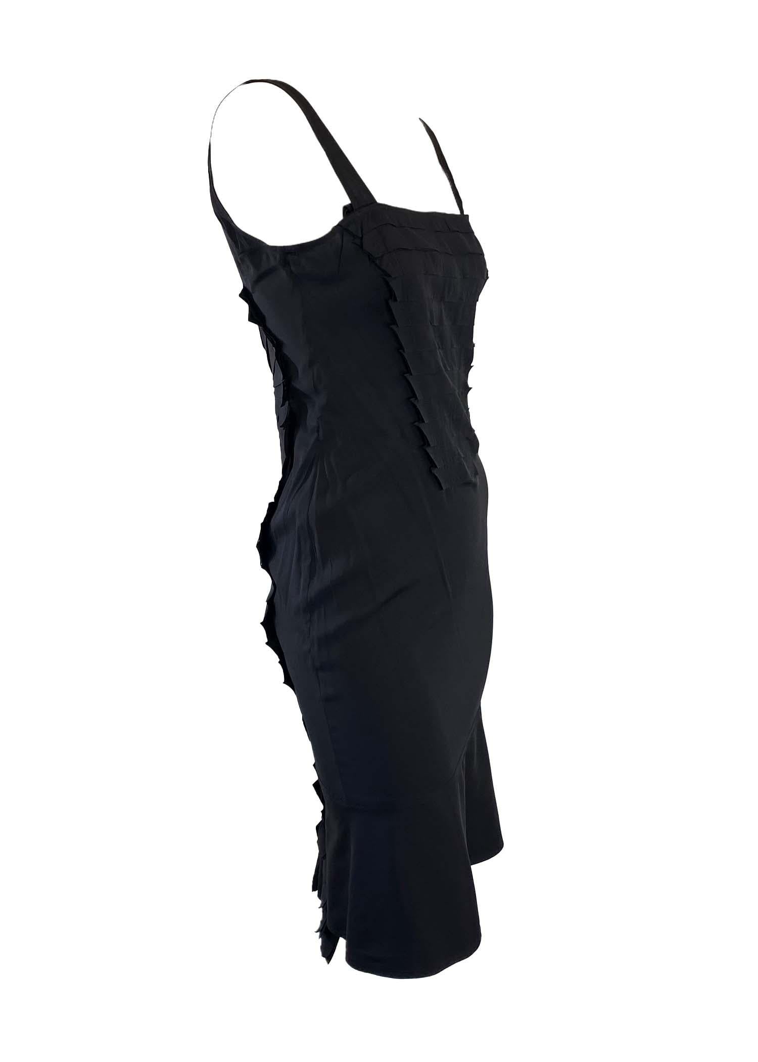 S/S 2004 Gucci by Tom Ford Black Ribbon Appliqué Sleeveless Stretch Silk Dress For Sale 1