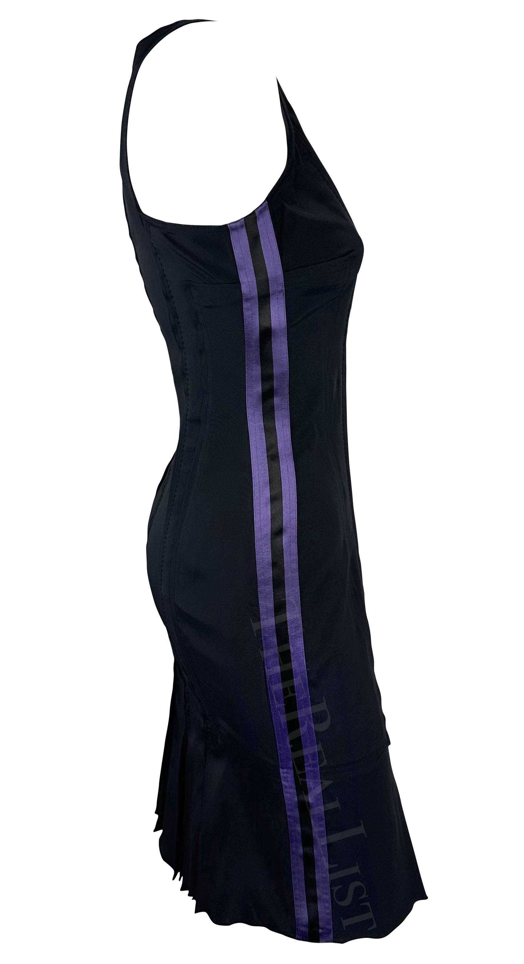 Women's S/S 2004 Gucci by Tom Ford Black Silk Runway Dress with Purple Satin Stripe