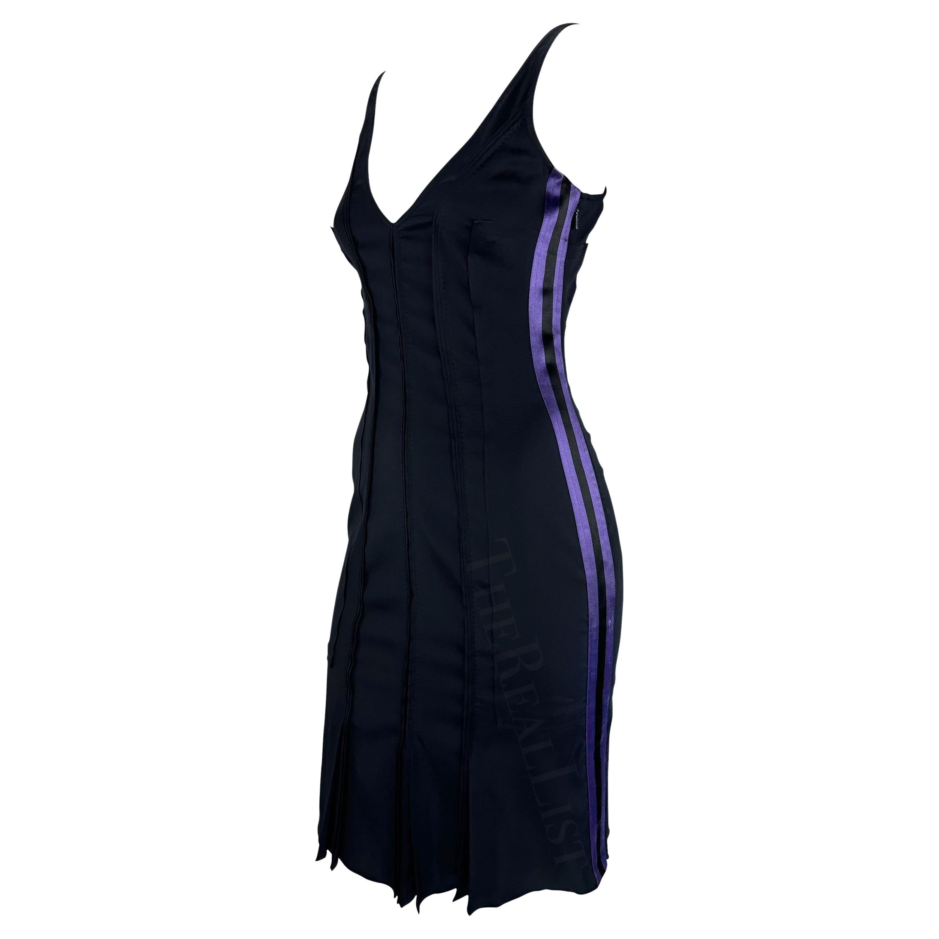 S/S 2004 Gucci by Tom Ford Black Silk Runway Dress with Purple Satin Stripe
