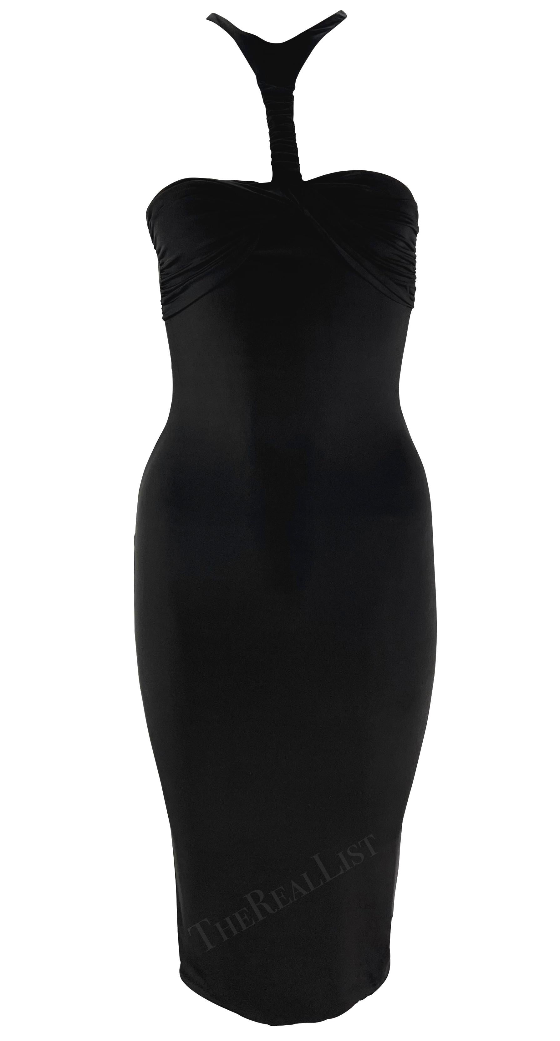 S/S 2004 Gucci by Tom Ford Black Twist Cutout Bodycon Stretch Halter Mini Dress For Sale 1