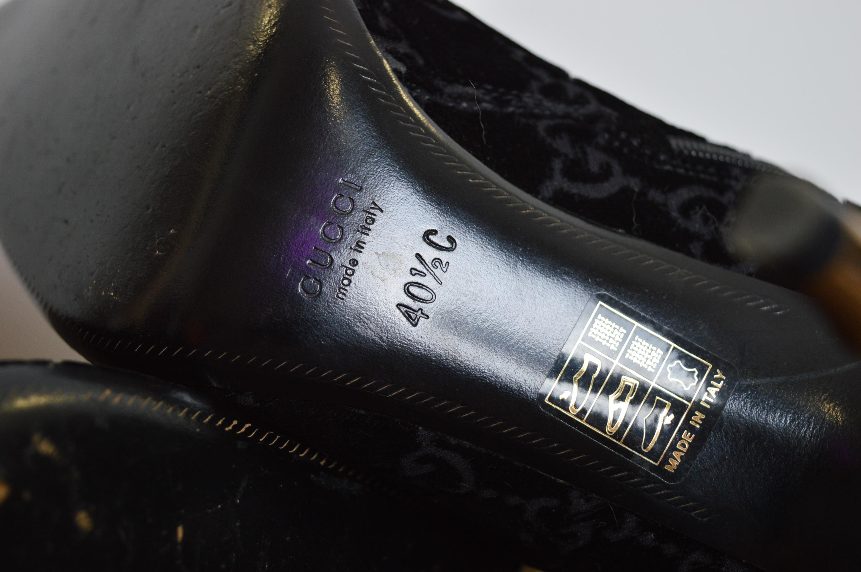 S/S 2004 Gucci by Tom Ford Black Velvet Devoré GG monogram stiletto ankle boots 11