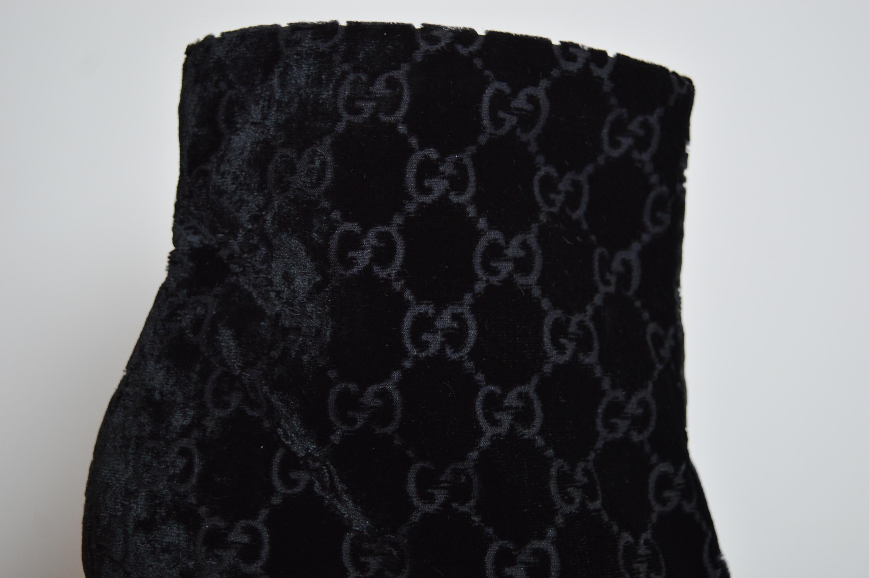 S/S 2004 Gucci by Tom Ford Black Velvet Devoré GG monogram stiletto ankle boots 3