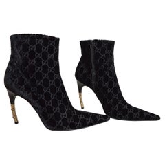 S/S 2004 Gucci by Tom Ford Black Velvet Devoré GG monogram stiletto ankle boots