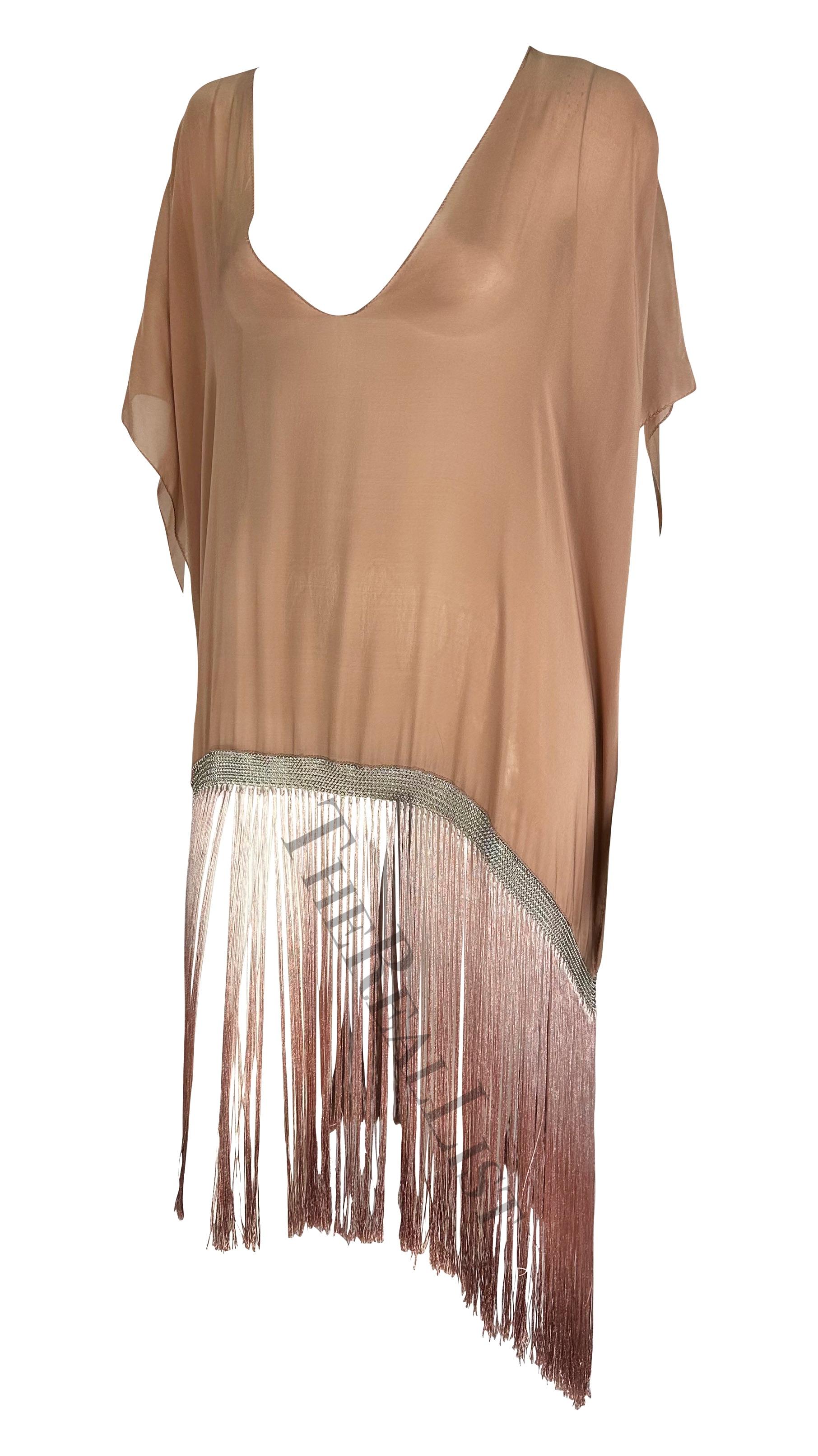 S/S 2004 Gucci by Tom Ford Chain Link Peach Ombré Fringe Kaftan Cover Up  In Good Condition In West Hollywood, CA