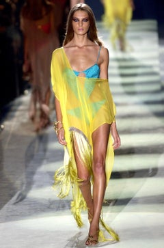 S/S 2004 Gucci by Tom Ford Chain Link Yellow Ombré Fringe Kaftan Cover Up NWT