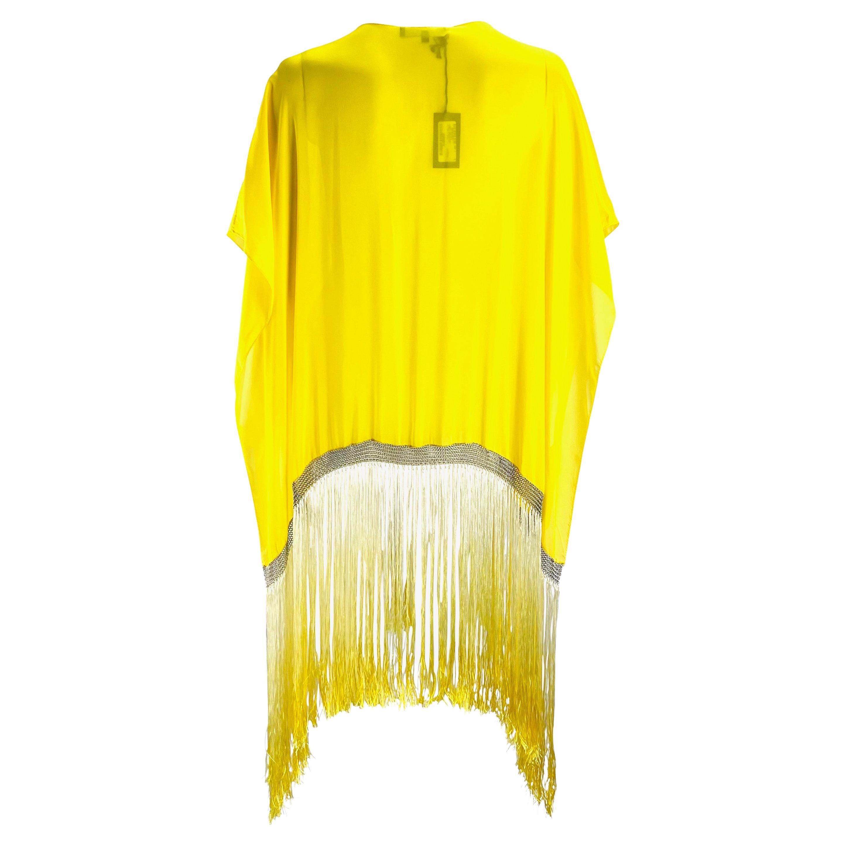 S/S 2004 Gucci by Tom Ford Chain Link Yellow Ombré Fringe Kaftan Cover Up NWT For Sale 3
