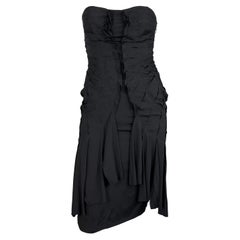 S/S 2004 Gucci by Tom Ford Fan Pleated Silk Ribbon Cutout Black Strapless Dress