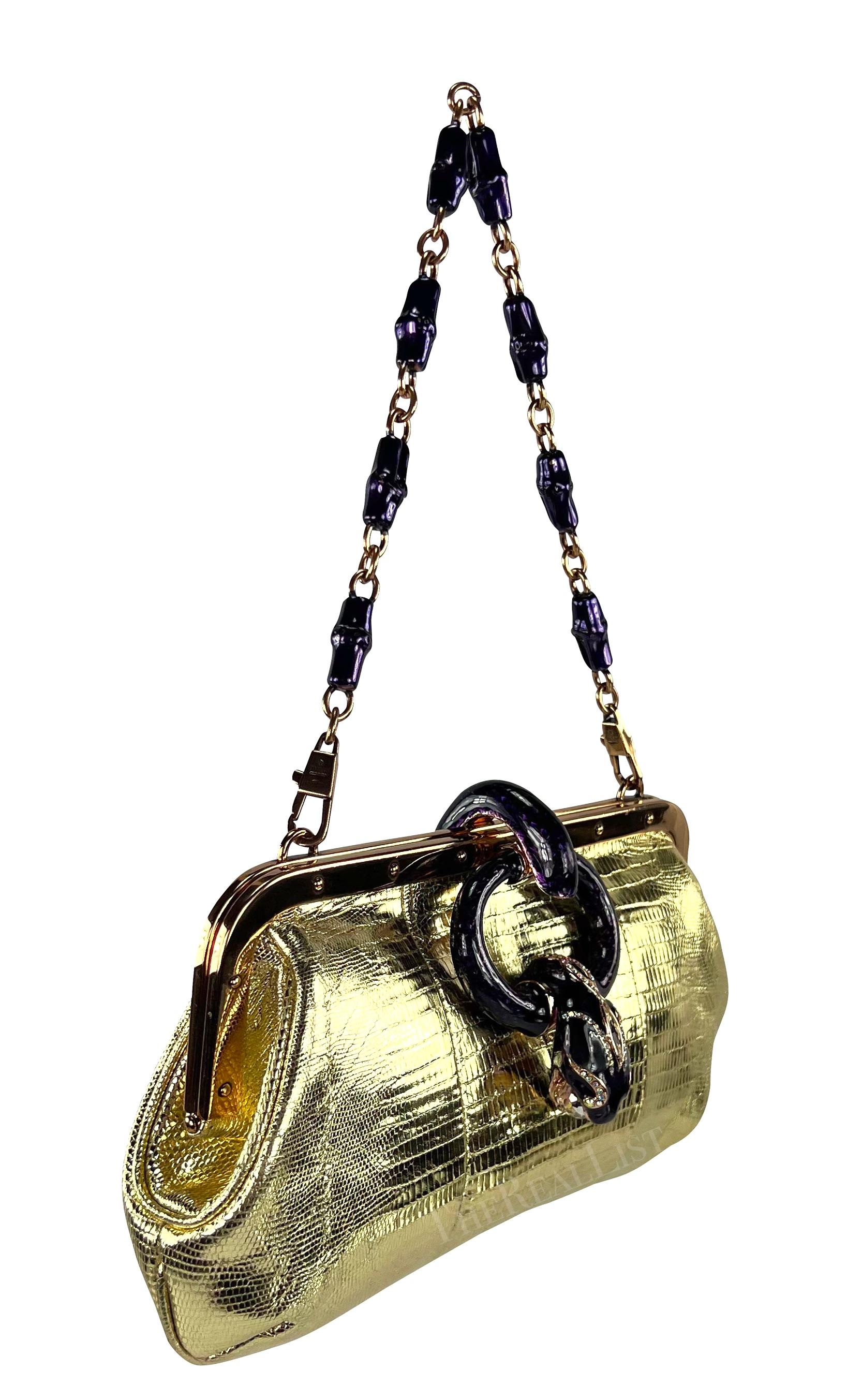S/S  2004 Gucci by Tom Ford Gold Lizard Leather Enamel Snake Mini Bag 8