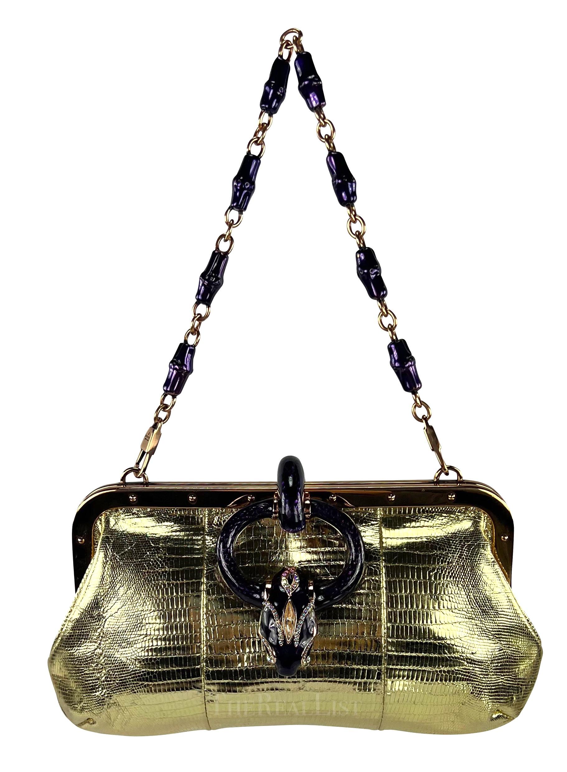 S/S  2004 Gucci by Tom Ford Gold Lizard Leather Enamel Snake Mini Bag 9