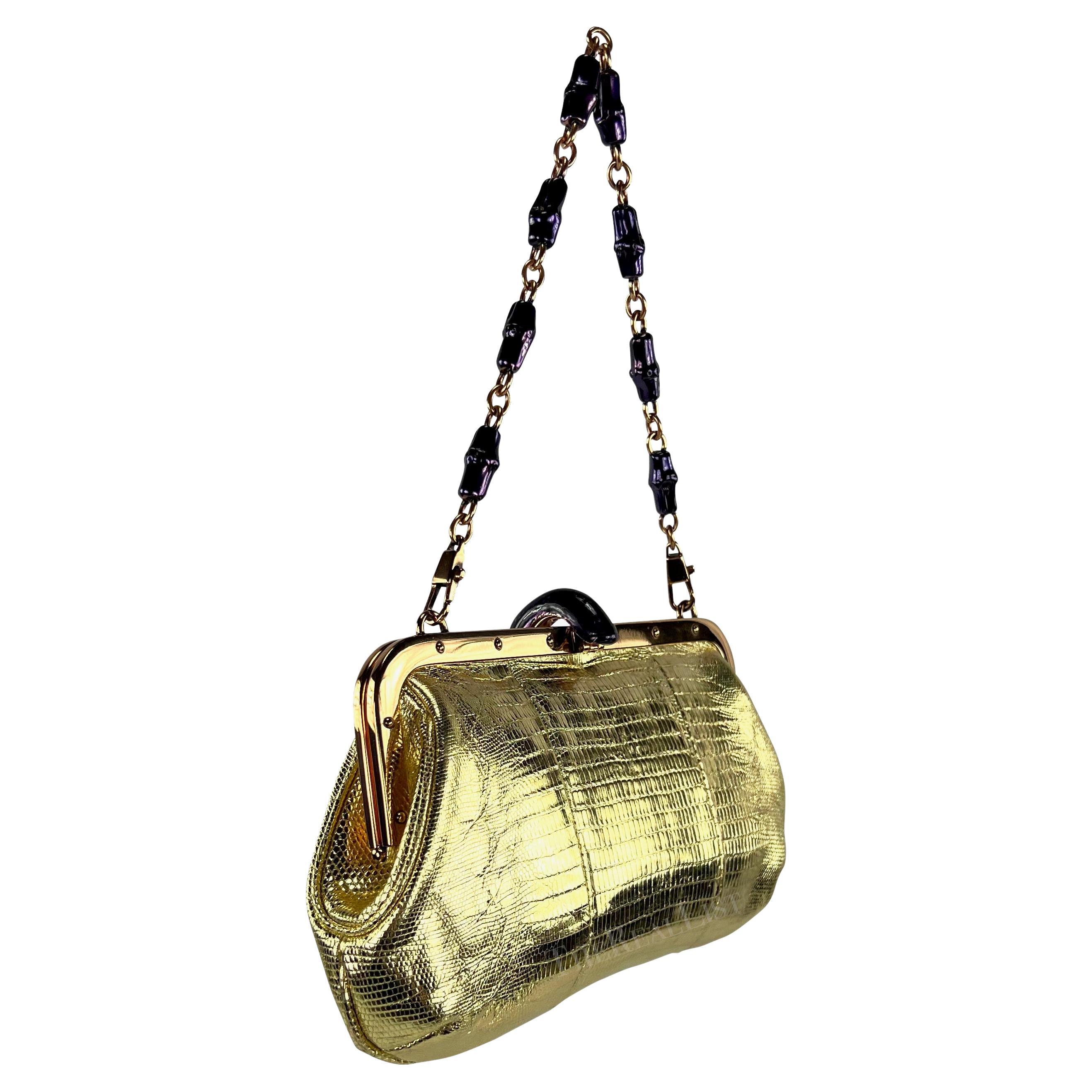 Women's S/S  2004 Gucci by Tom Ford Gold Lizard Leather Enamel Snake Mini Bag