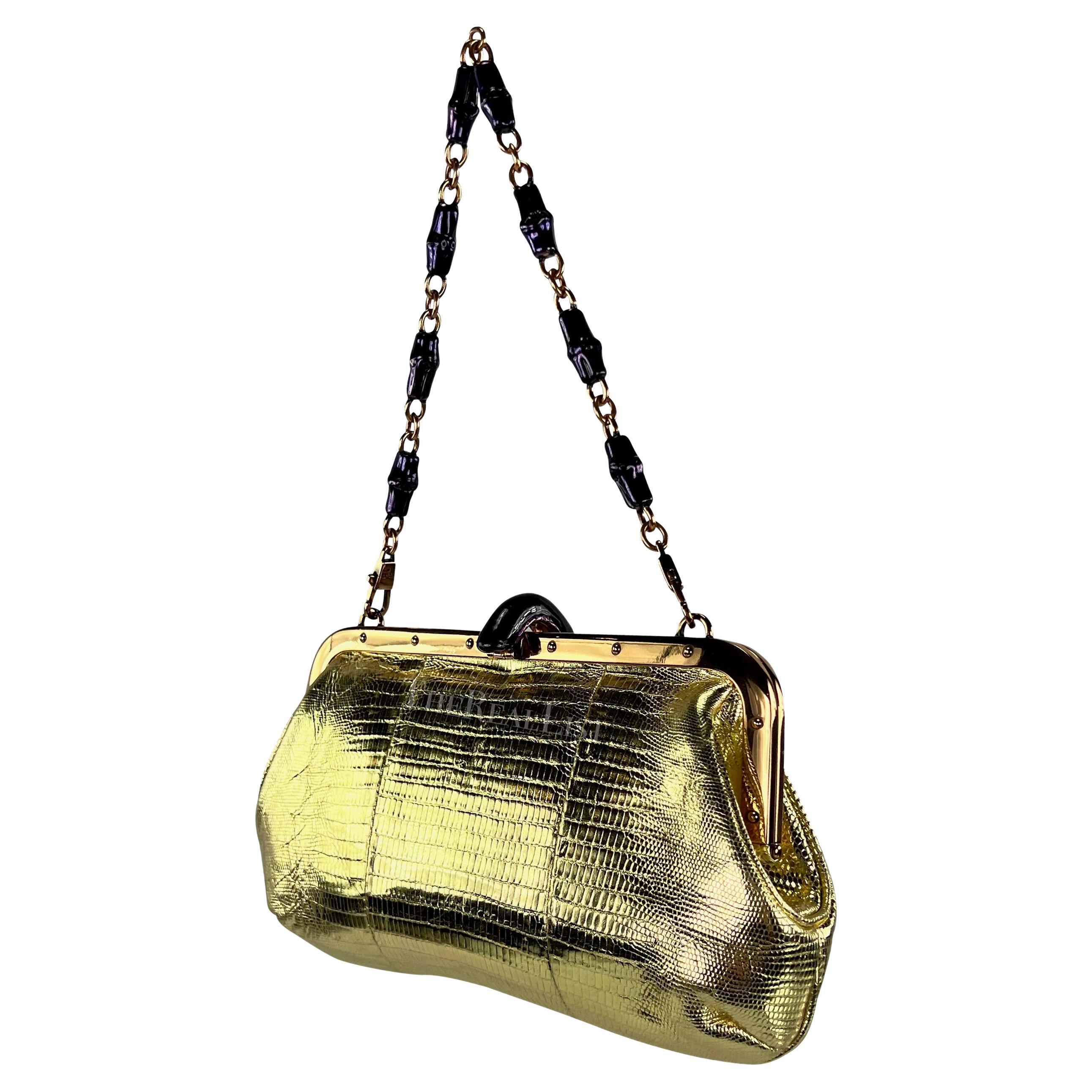 S/S  2004 Gucci by Tom Ford Gold Lizard Leather Enamel Snake Mini Bag 4