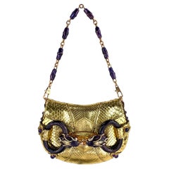 S/S 2004 Gucci by Tom Ford Gold Metallic Python Serpent Convertible Clutch 