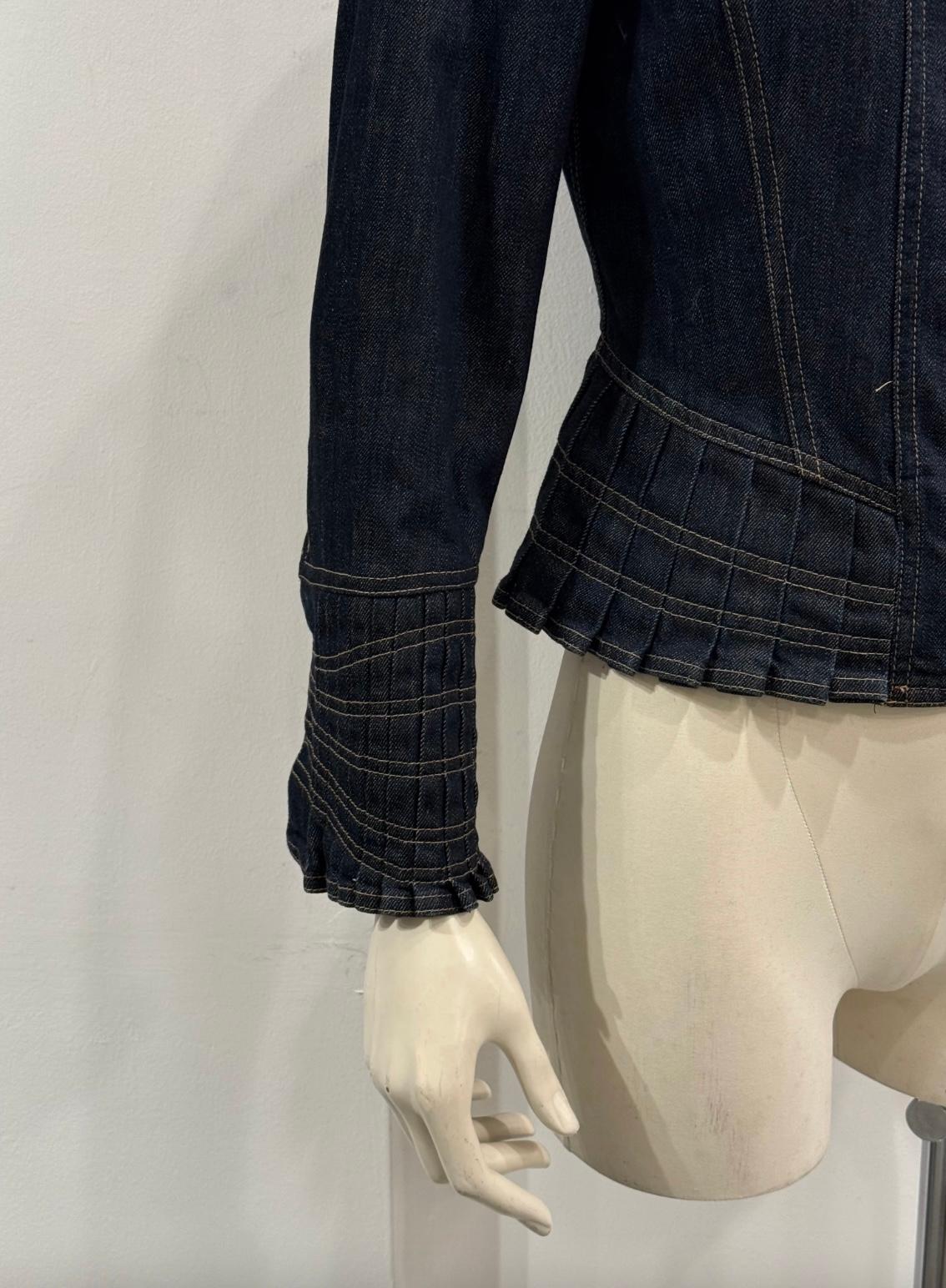 Black S/S 2004 Gucci by Tom Ford paneled biker denim jacket For Sale