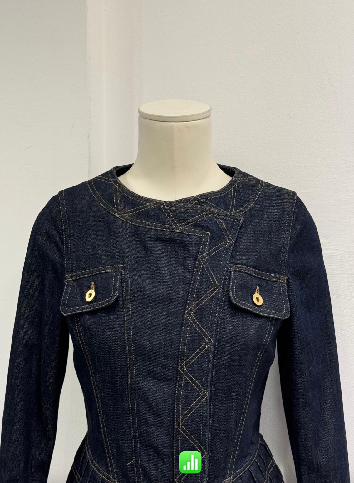 S/S 2004 Gucci by Tom Ford paneled biker denim jacket In Excellent Condition For Sale In Milano, Lombardia