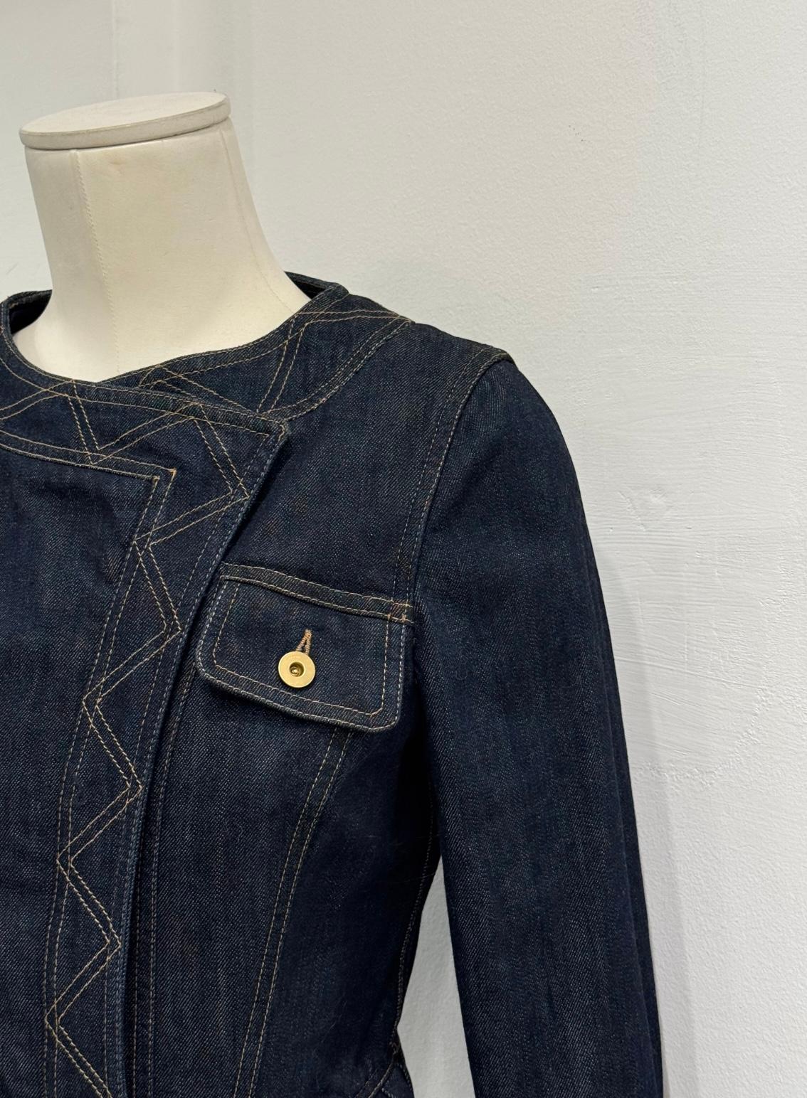 S/S 2004 Gucci by Tom Ford paneled biker denim jacket For Sale 1