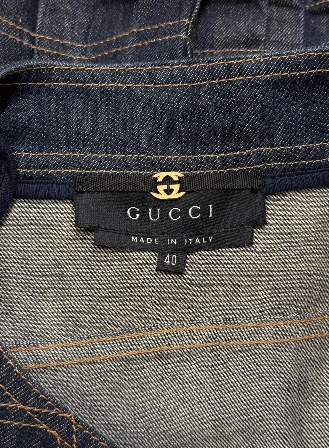 S/S 2004 Gucci by Tom Ford paneled biker denim jacket For Sale 4