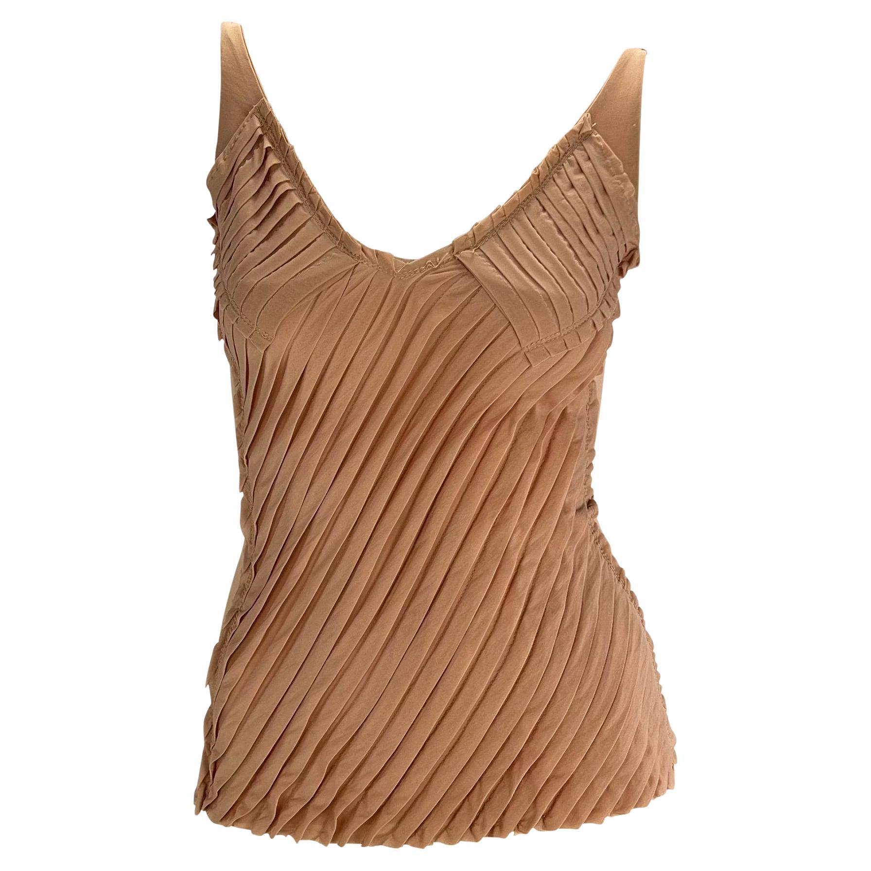S/S 2004 Gucci by Tom Ford Pleated Blush Sheer Panel Tank Top In Good Condition In West Hollywood, CA