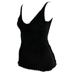 S/S 2004 Gucci by Tom Ford Pleated/Ribbon Black Tank Top