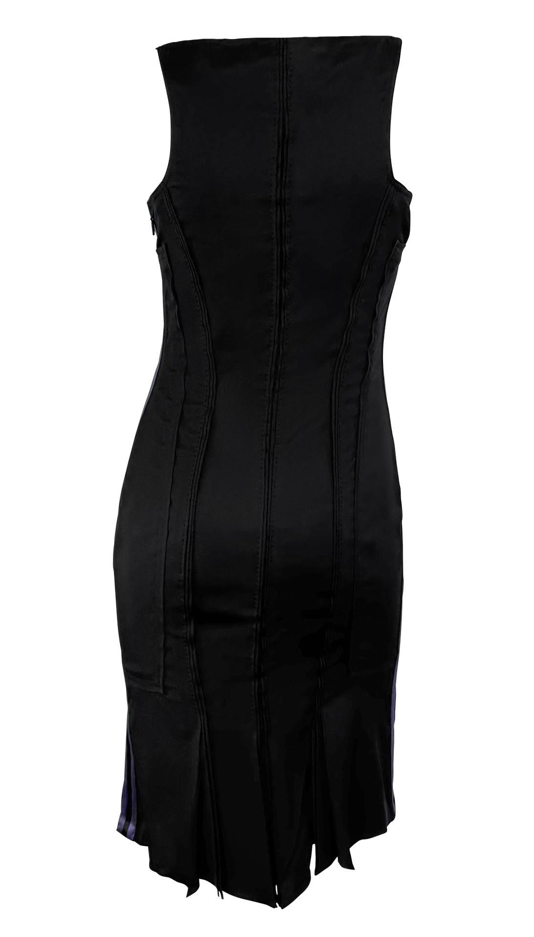 S/S 2004 Gucci by Tom Ford Purple Satin Stripe Panel Sleeveless Black Dress In Excellent Condition For Sale In West Hollywood, CA