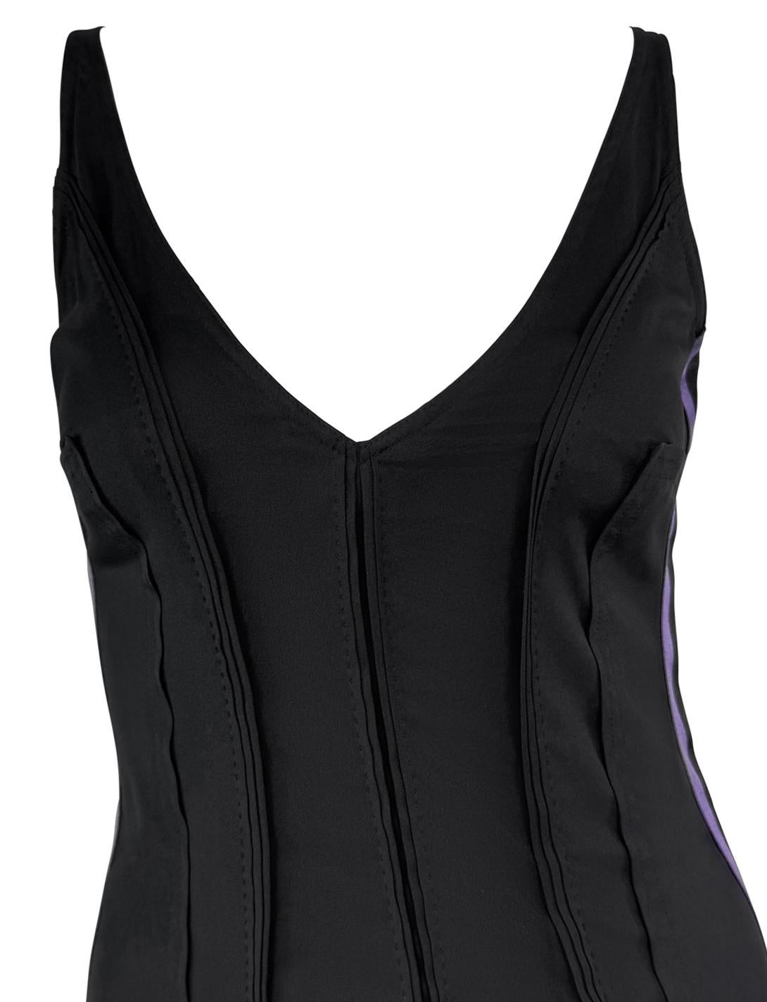 S/S 2004 Gucci by Tom Ford Purple Satin Stripe Panel Sleeveless Black Dress For Sale 3