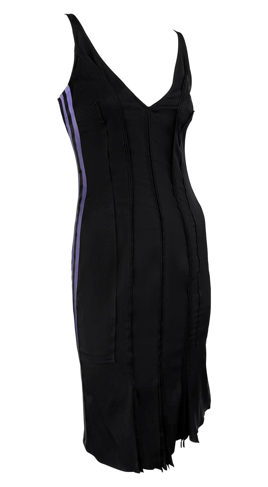S/S 2004 Gucci by Tom Ford Purple Satin Stripe Panel Sleeveless Black Dress For Sale 5