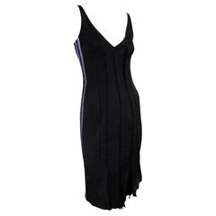 S/S 2004 Gucci by Tom Ford Purple Satin Stripe Panel Sleeveless Black Dress