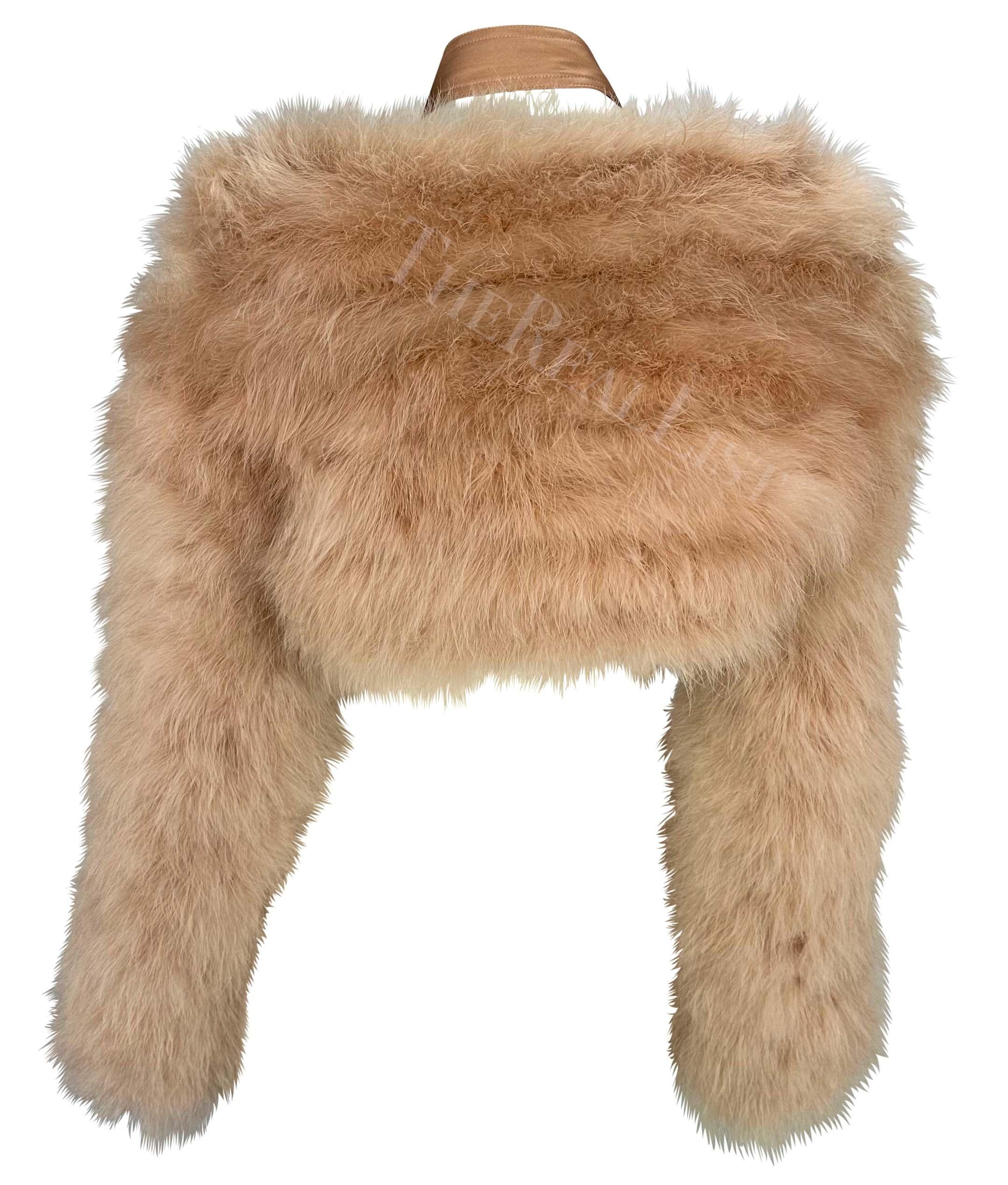 S/S 2004 Gucci by Tom Ford Runway Ad Blush Pink Marabou Feather Crop Jacket For Sale 4