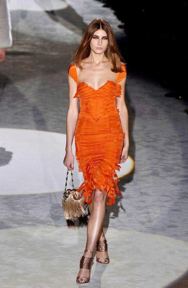 S/S 2004 Gucci by Tom Ford Runway Ad Bright Orange Raw Silk Ribbon Dress at  1stDibs | bright orange toms, gucci green dress red ribbon, gucci orange  dress