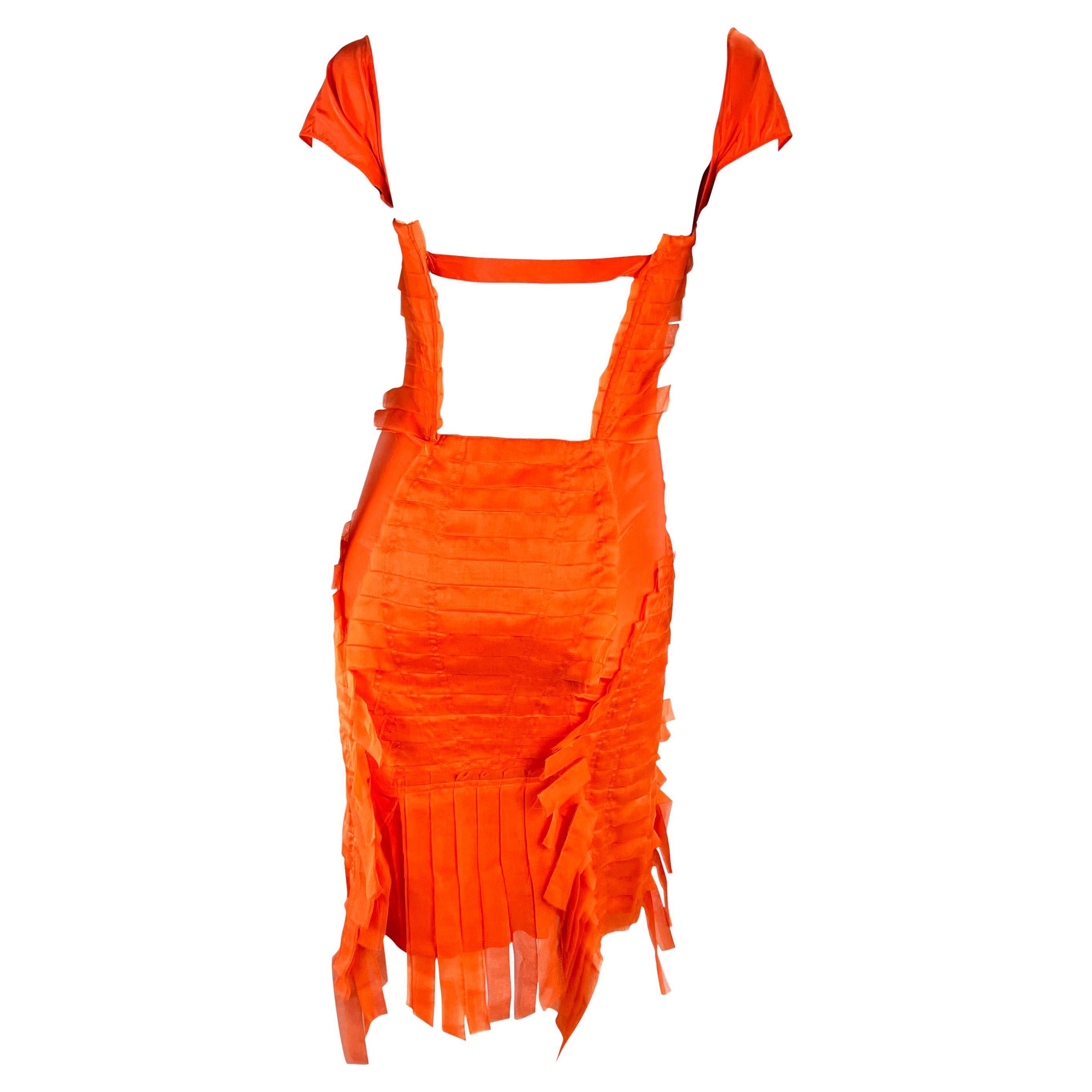 Red S/S 2004 Gucci by Tom Ford Runway Ad Bright Orange Raw Silk Ribbon Dress