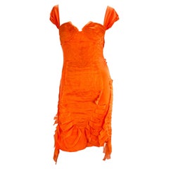 S/S 2004 Gucci by Tom Ford Runway Ad Bright Orange Raw Silk Ribbon Dress