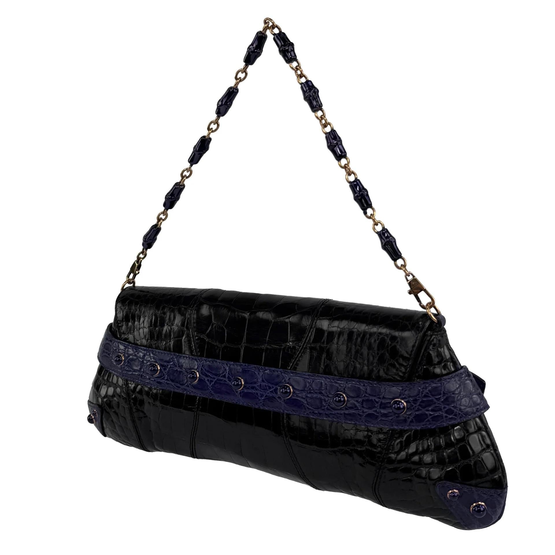 S/S 2004 Gucci for Tom Ford Laufsteg Alligator lila schwarz XL Horsebit Tasche im Angebot 5