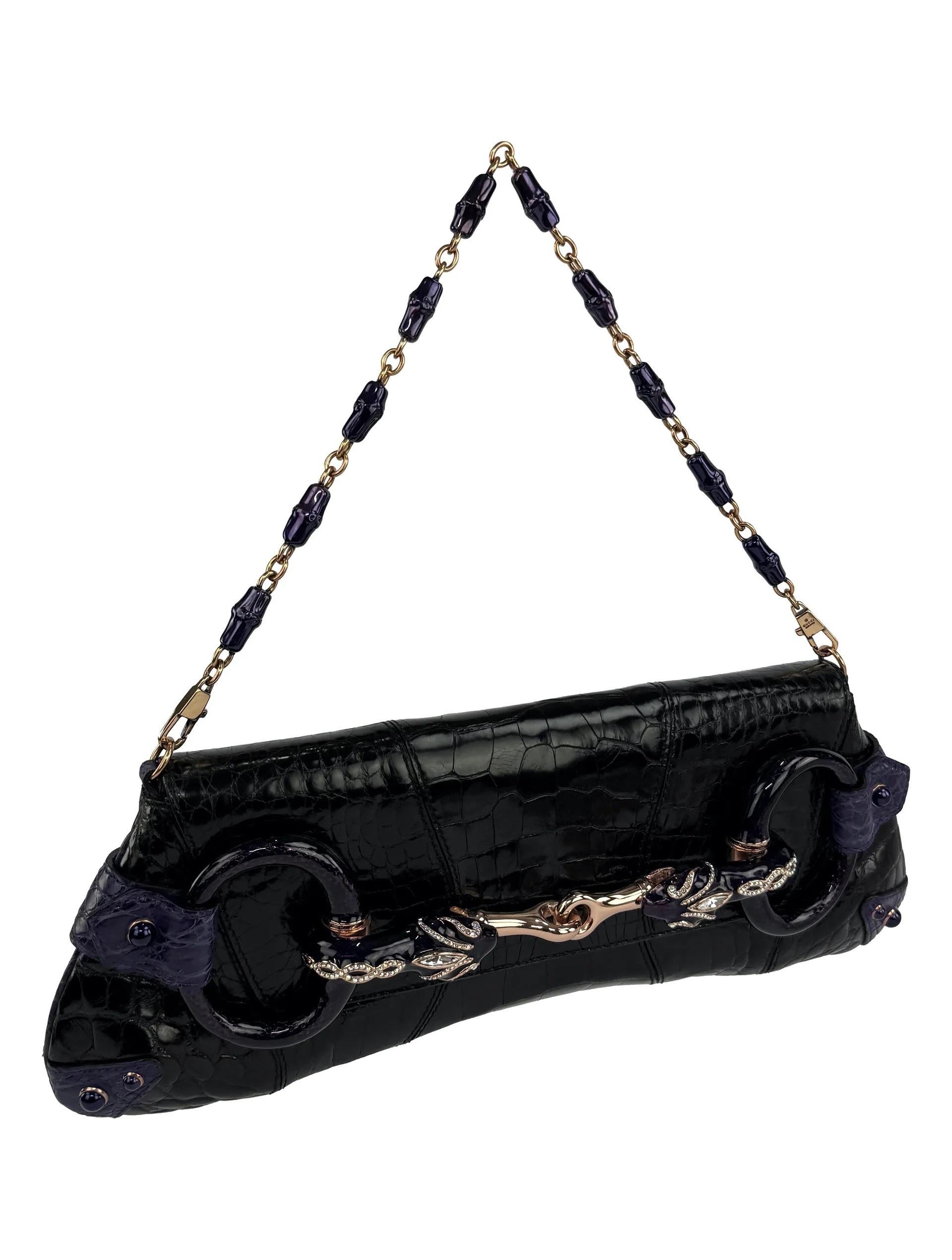 S/S 2004 Gucci for Tom Ford Laufsteg Alligator lila schwarz XL Horsebit Tasche im Angebot 7