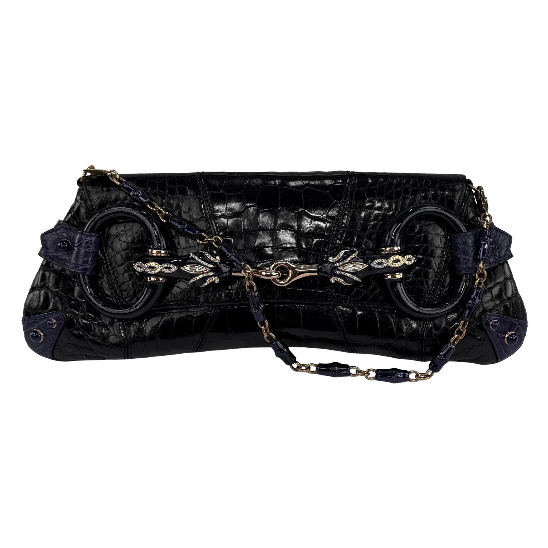 S/S 2004 Gucci for Tom Ford Laufsteg Alligator lila schwarz XL Horsebit Tasche im Angebot 8