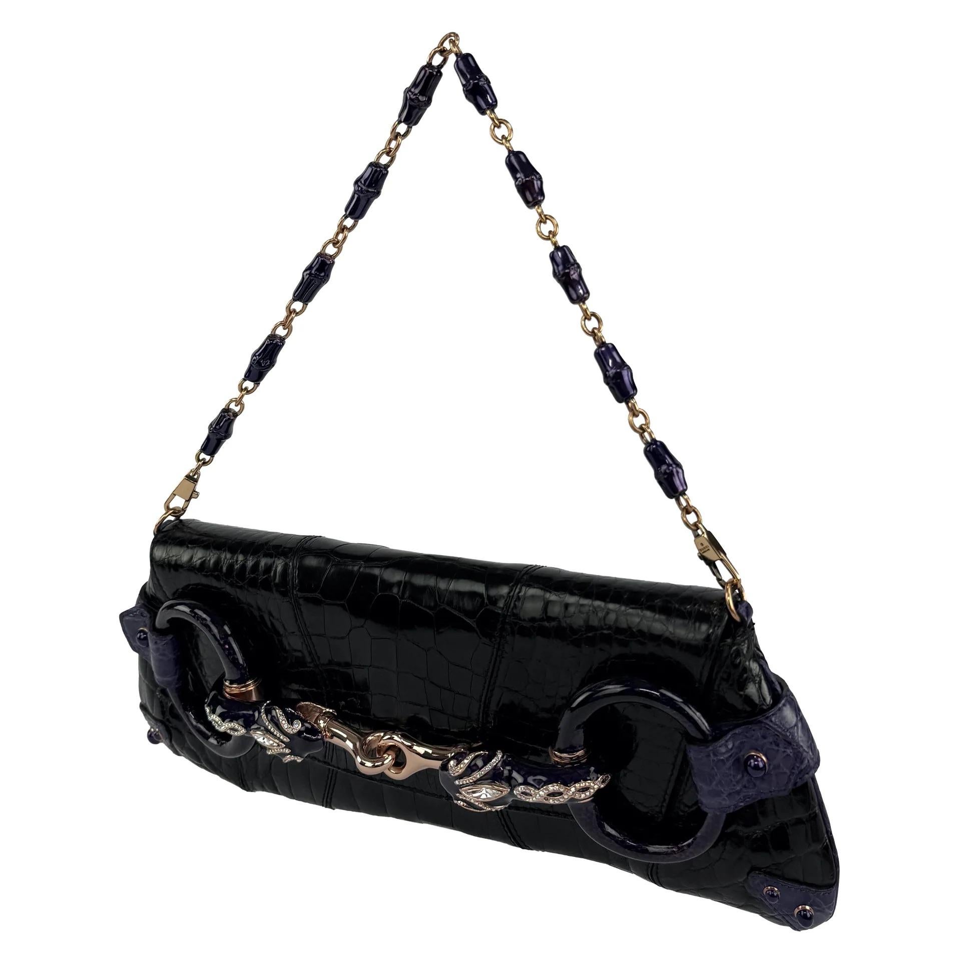 S/S 2004 Gucci for Tom Ford Laufsteg Alligator lila schwarz XL Horsebit Tasche im Angebot 1