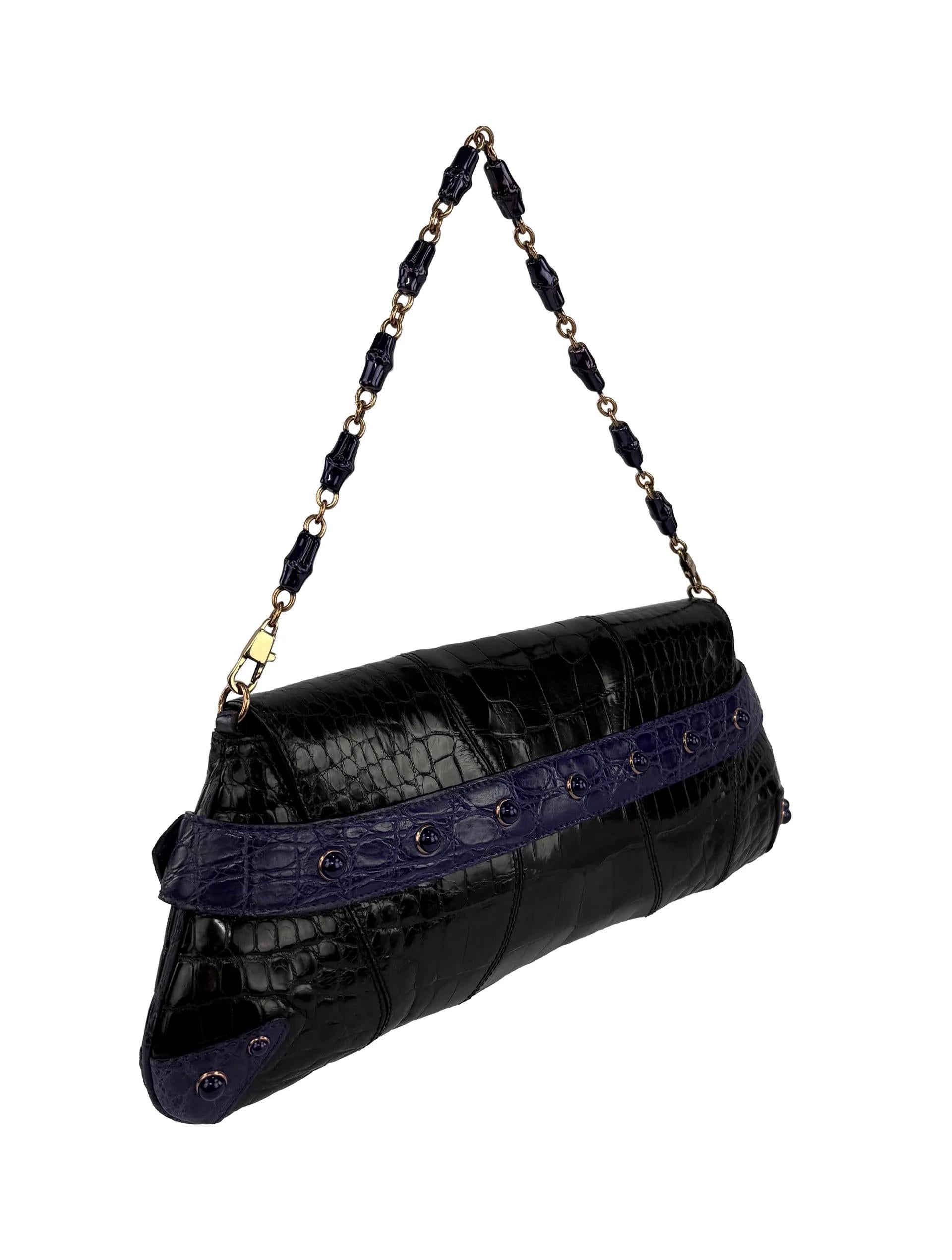 S/S 2004 Gucci for Tom Ford Laufsteg Alligator lila schwarz XL Horsebit Tasche im Angebot 3