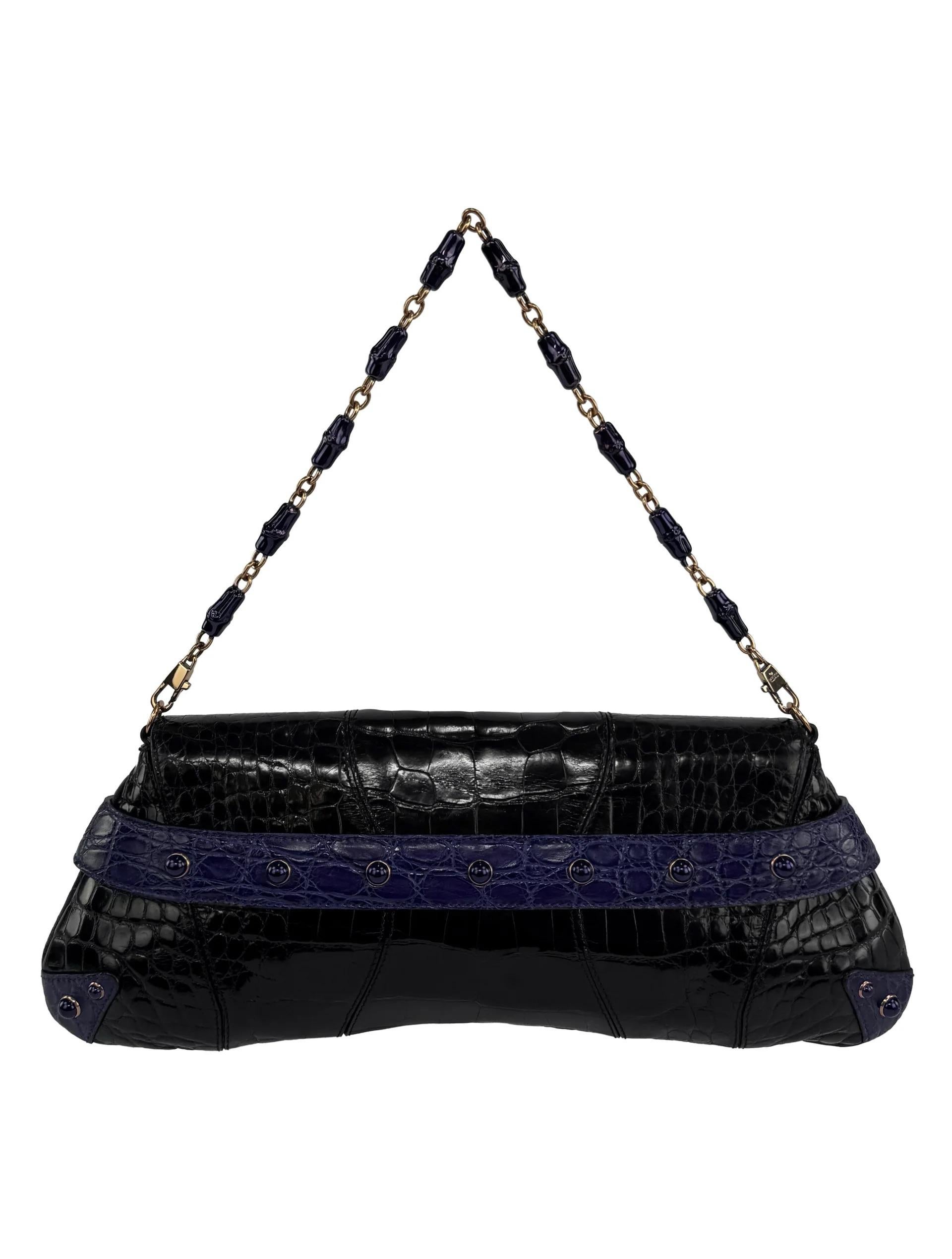 S/S 2004 Gucci for Tom Ford Laufsteg Alligator lila schwarz XL Horsebit Tasche im Angebot 4