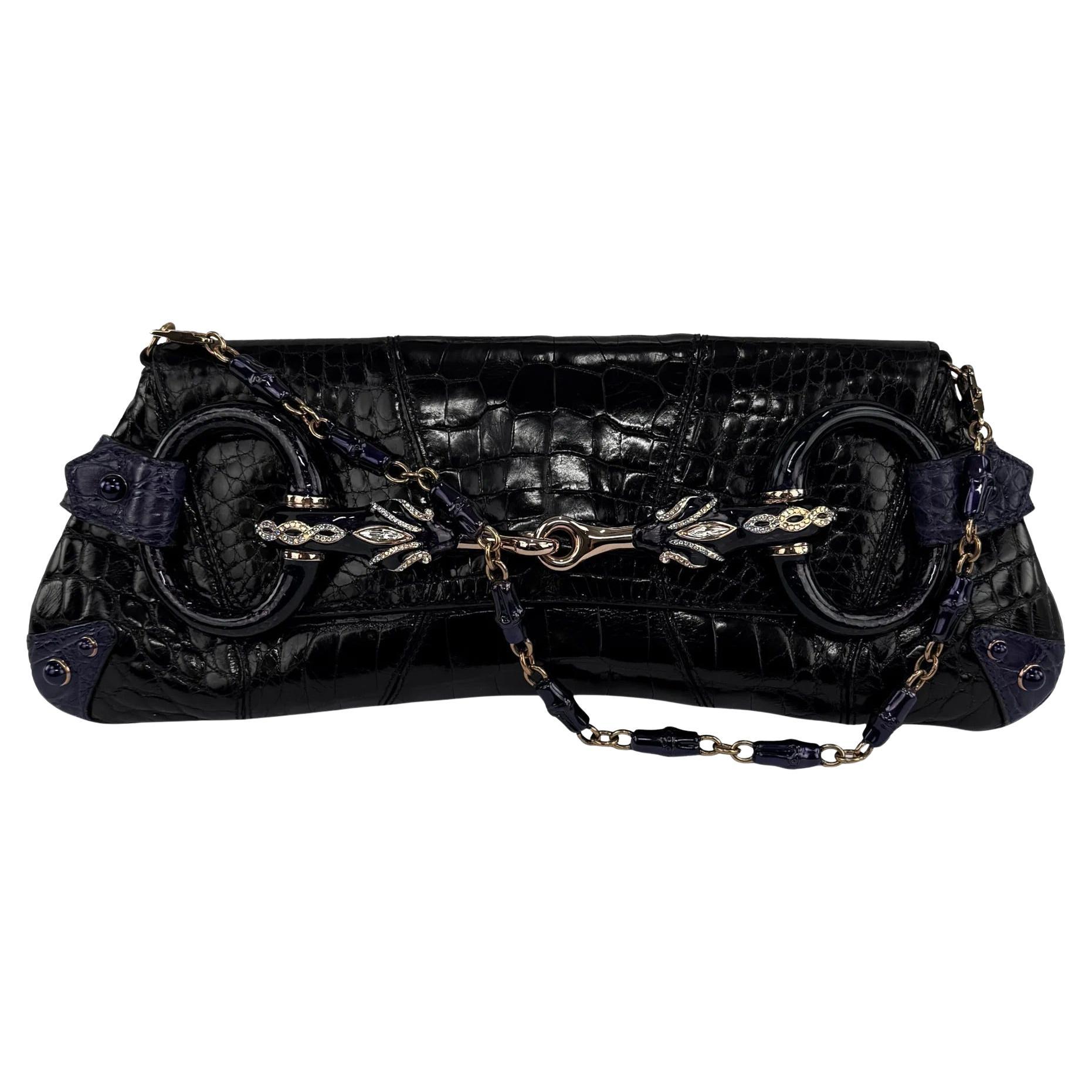 S/S 2004 Gucci by Tom Ford Runway Alligator Purple Black XL Horsebit Bag