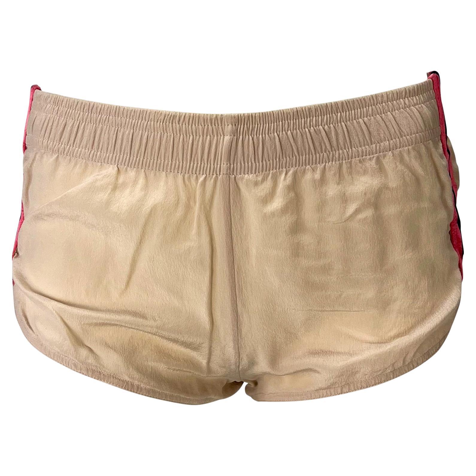 S/S 2004 Gucci by Tom Ford Runway Beige Silk Pink Stripe Mini Shorts For Sale 3